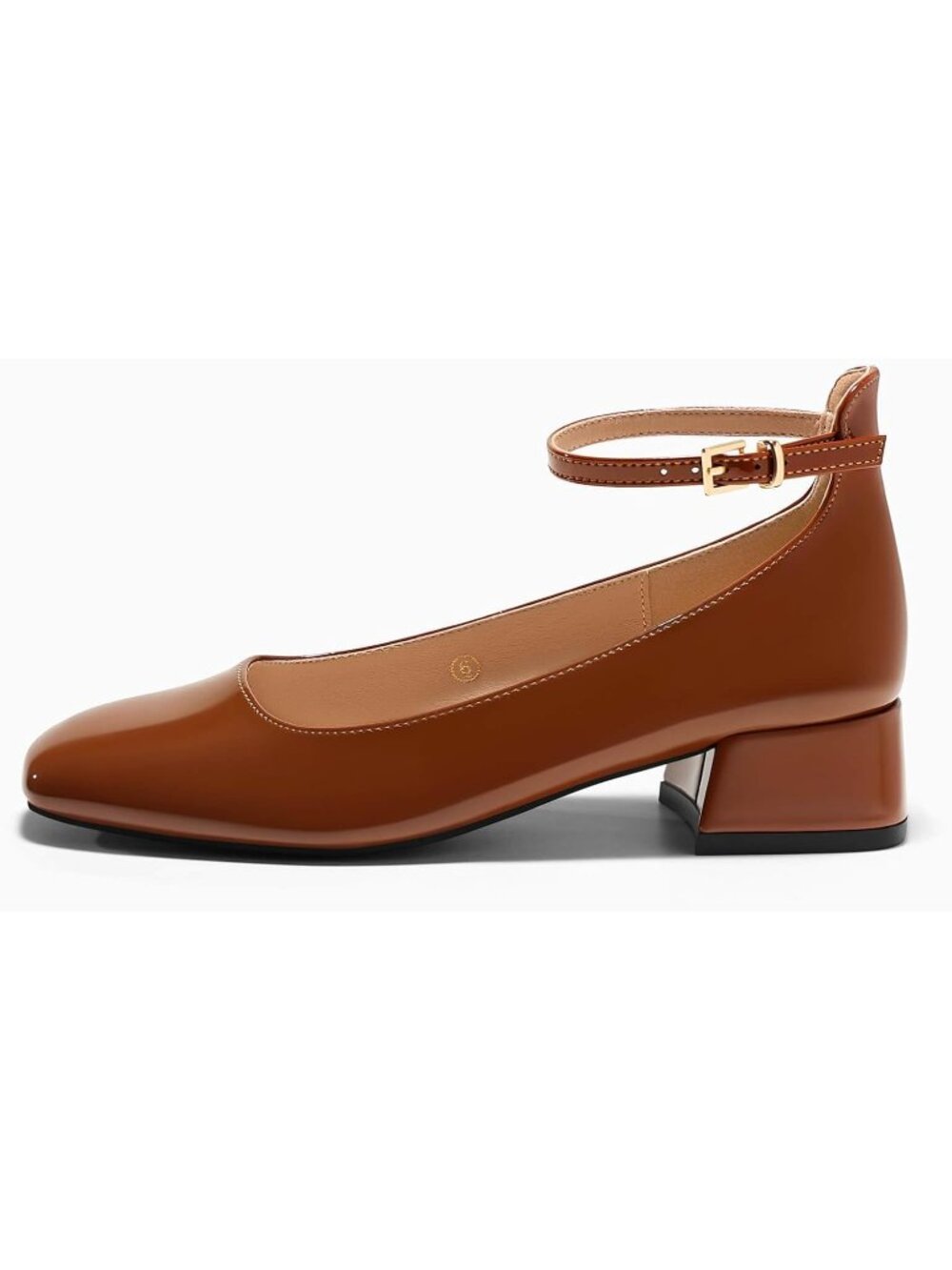 Women's Brown Chunky Low Heels Closed Square Toe Ankle Strap Pumps Shoes - Picture 3 of 6